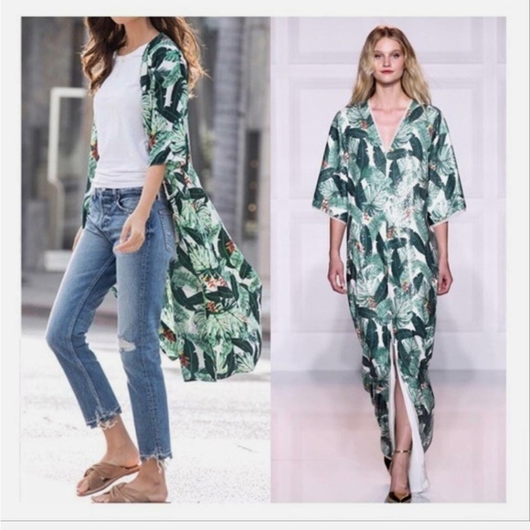 $150 NWT Rachel Zoe Palm Print Duster Kimono Swim Cover Up - Picture 1 of 6